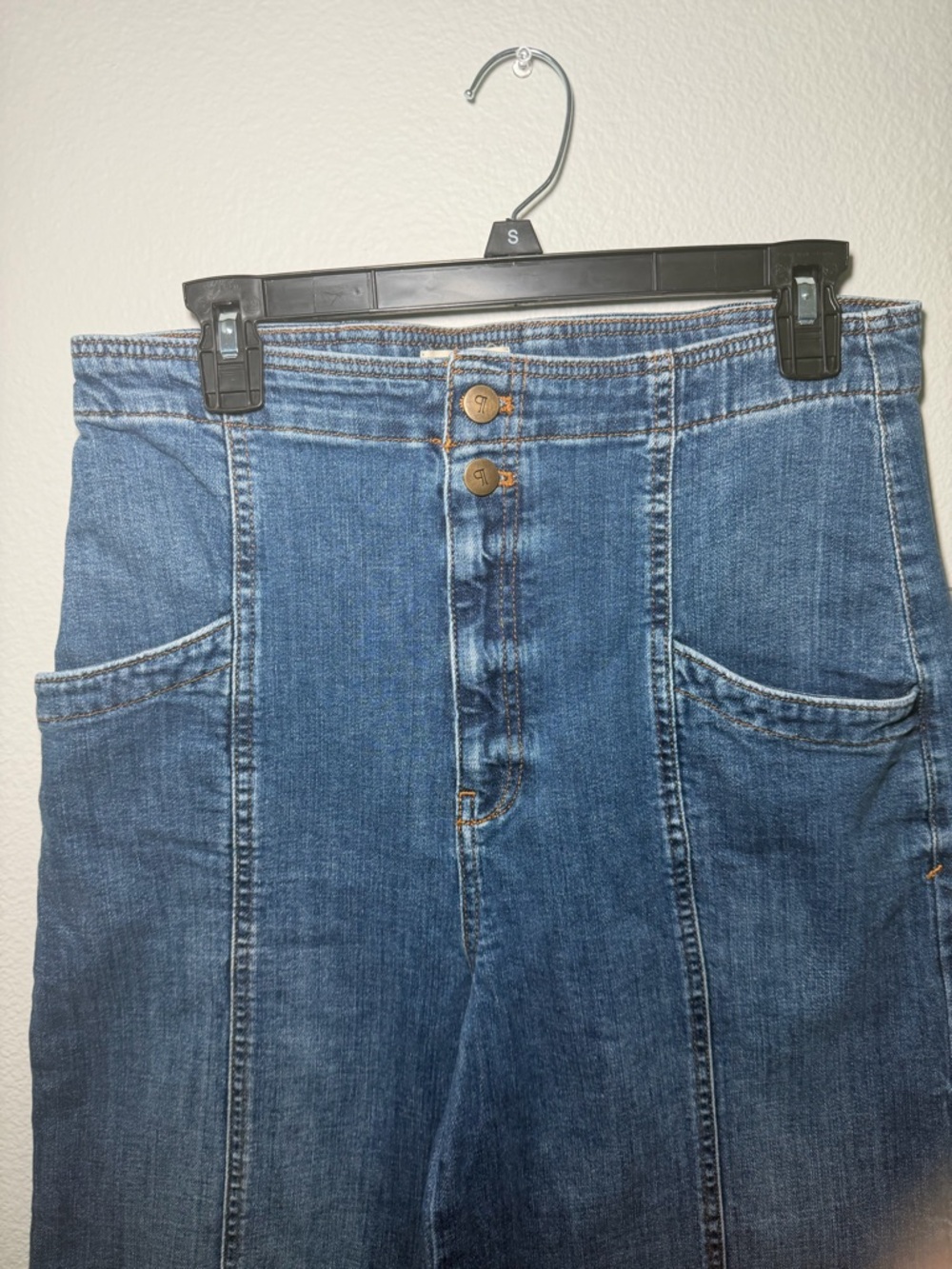 Size 31 Anthropologie Pilcro Corset-Seamed Cotton High-Rise Wide-Leg Jeans - Picture 3 of 7